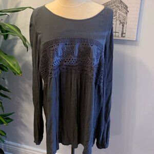 Denver Hayes Grey Lace Panel Long Sleeve Top